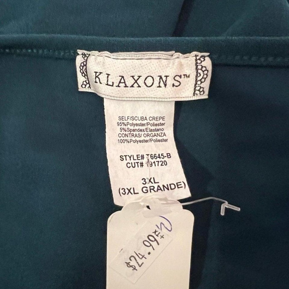 Klaxons Puff Sleeve Top Womens 3XL Green New Scuba Crepe Organza T6645-B - Picture 4 of 5